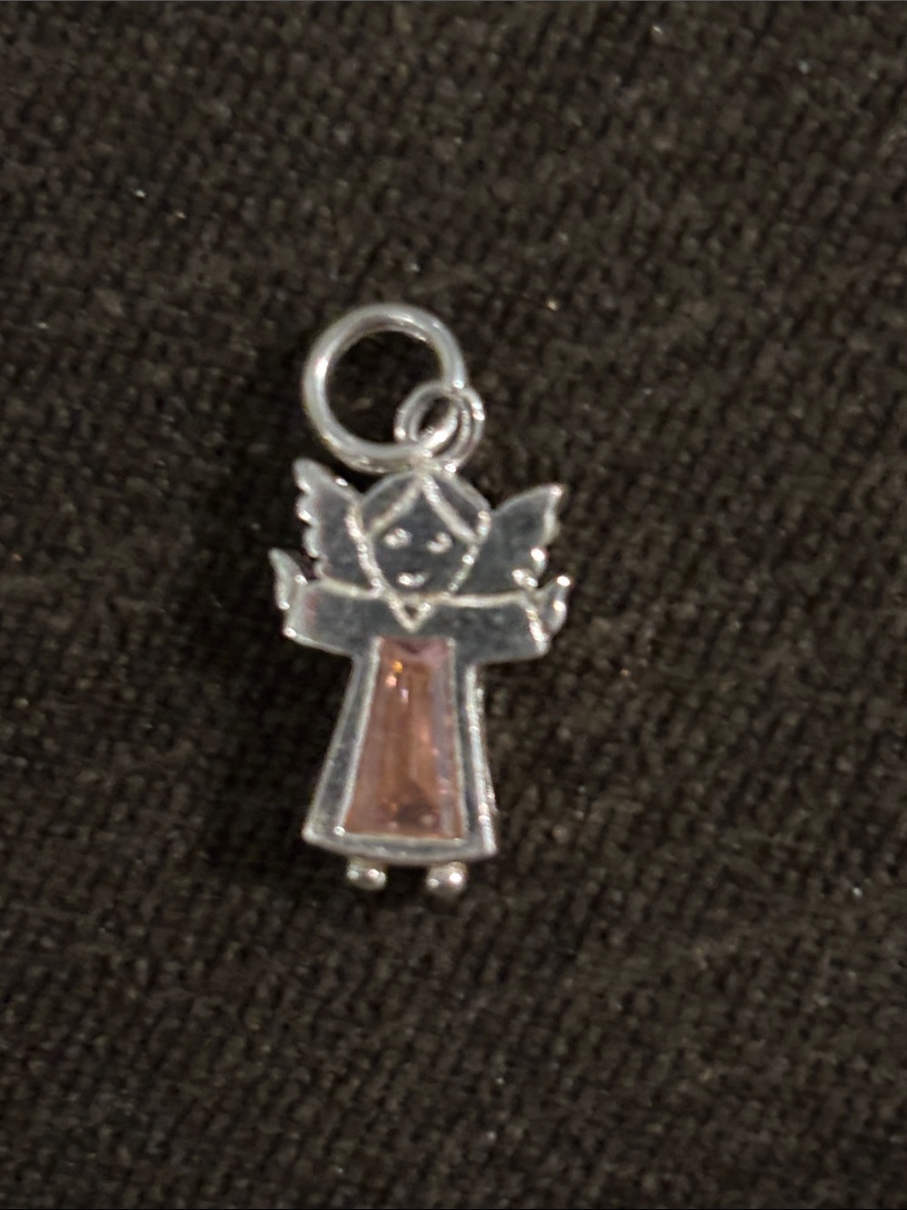 .925 Sterling Silver Angel Charm Pendant Pink Crystal Stone Fine Jewelry